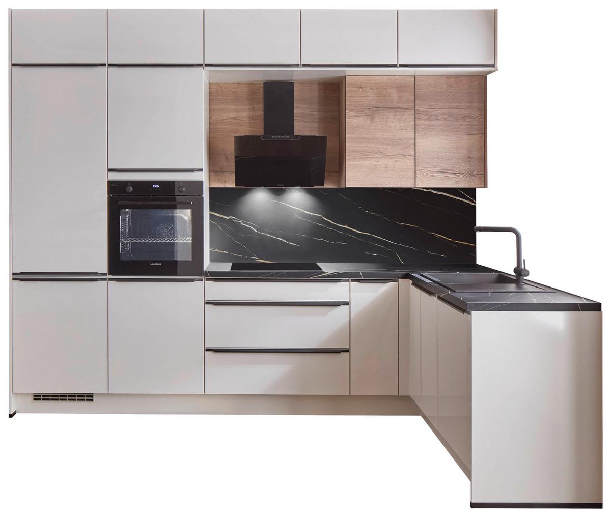 Eckküche Florenz/Singapur - Weiß Hochglanz/Eichefarben, Basics, Holzwerkstoff (307/187cm) - Vertico