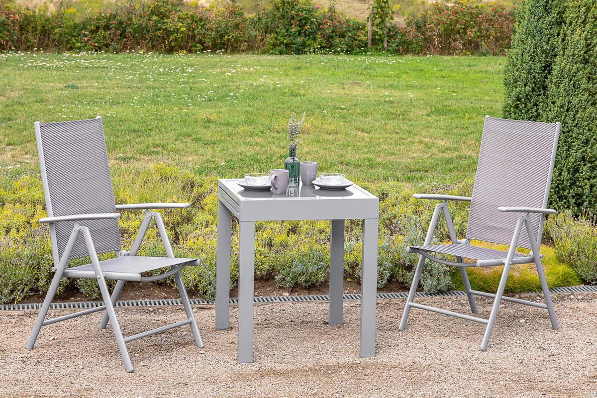 Gartenmöbel Set 3-Tlg Amalfi aus Metall/Kunststoff - Silberfarben/Braun, MODERN, Kunststoff/Metall - Gardenson