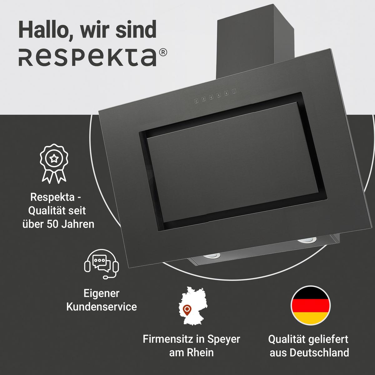 Kopffreihaube Respekta Nele Edelstahl Schwarz B: 90 Cm Led - Schwarz, Trend, Metall (90/84,1-122,1/37,2cm) - Respekta