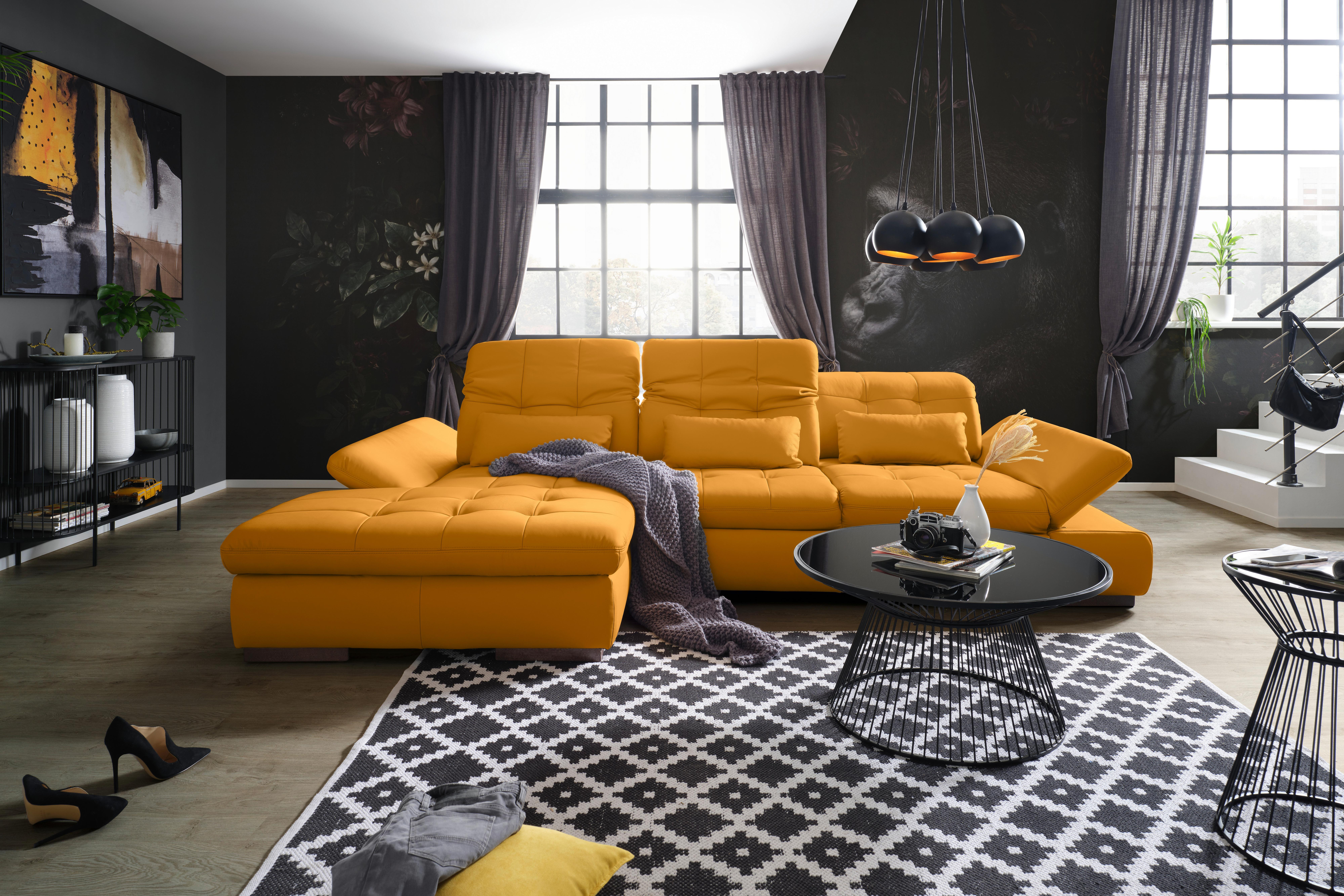Rohová sedačka SANFINO, ľavá, žltá pravá koža - žltá/chrómová, Konventionell, kov/koža (199/305cm) - Premium Living