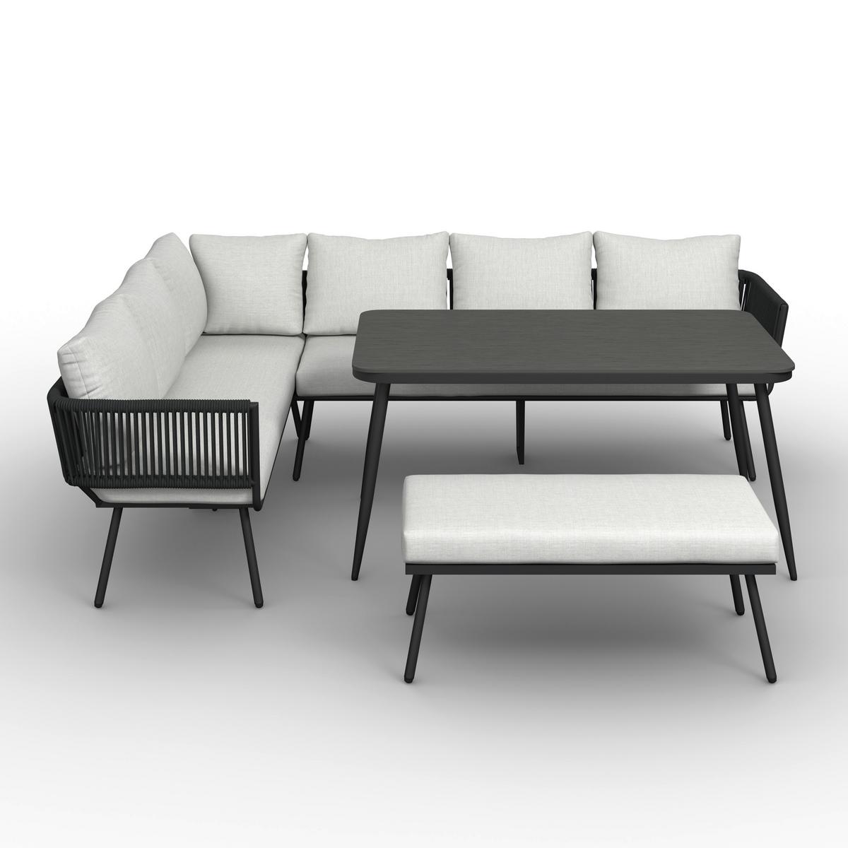 JEDÁLENSKÁ TERASOVÁ SÚPRAVA CAMEA - svetlosivá/tmavosivá, Modern, kov/textil - Bessagi Garden