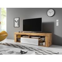 TV-Lowboard Everest B: 140 cm Wotan Eiche Dekor, Weiß - Eiche Wotan/Schwarz, Design, Glas/Holzwerkstoff (140/50,5/35cm) - Livetastic