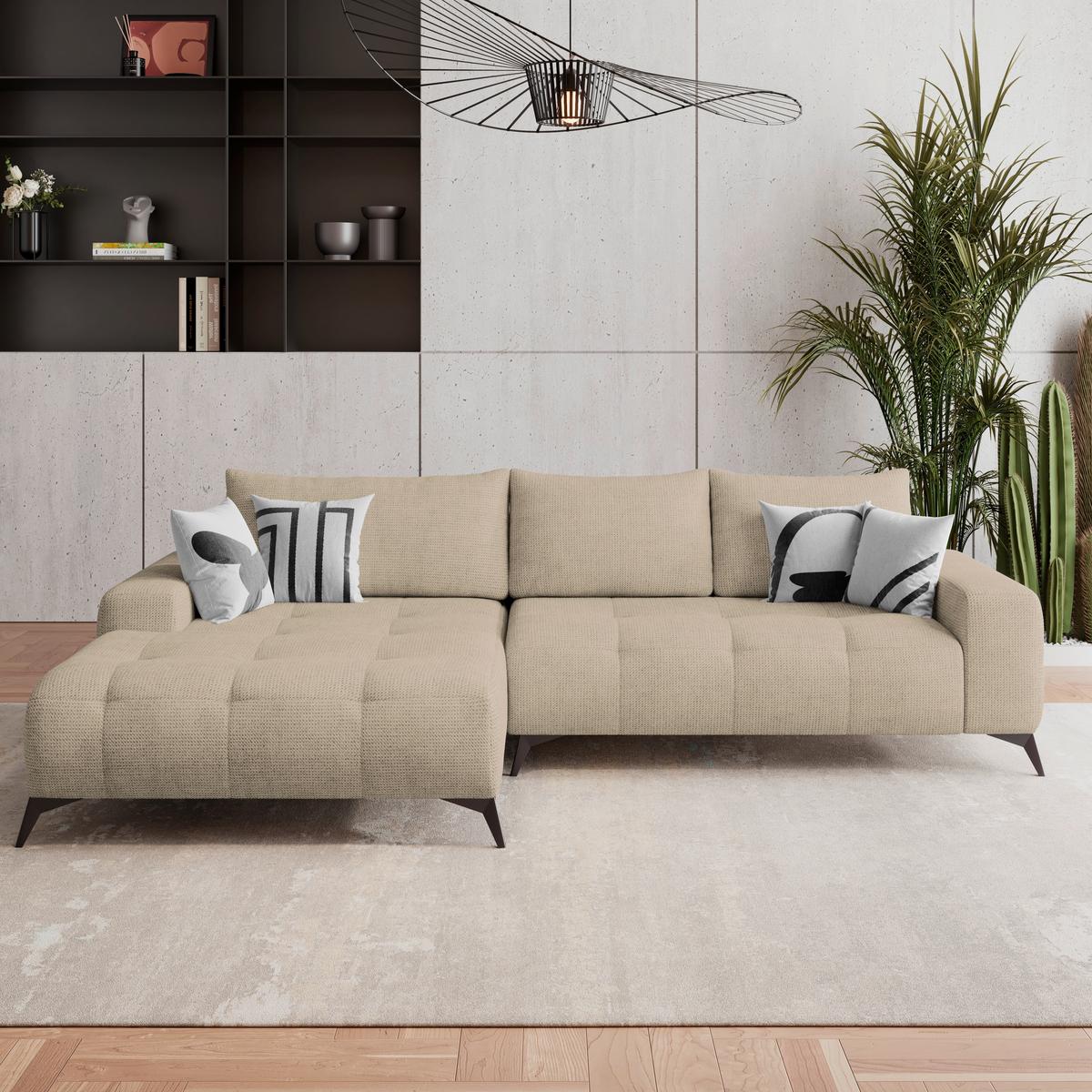 Ecksofa Mauro Beige, mit Schlaffunktion - Beige/Schwarz, Trend, Textil (175/290cm) - Luca Bessoni