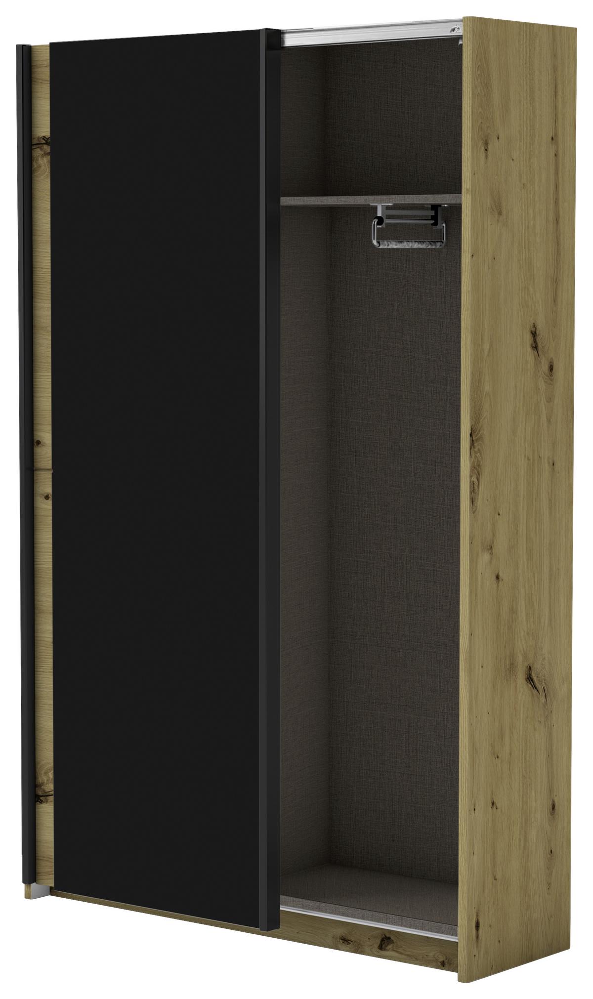 Schwebetürenschrank 125 cm Starter, Eiche Dekor/ Schwarz - Eichefarben/Schwarz, Basics, Holzwerkstoff (125/195,5/38cm) - P & B