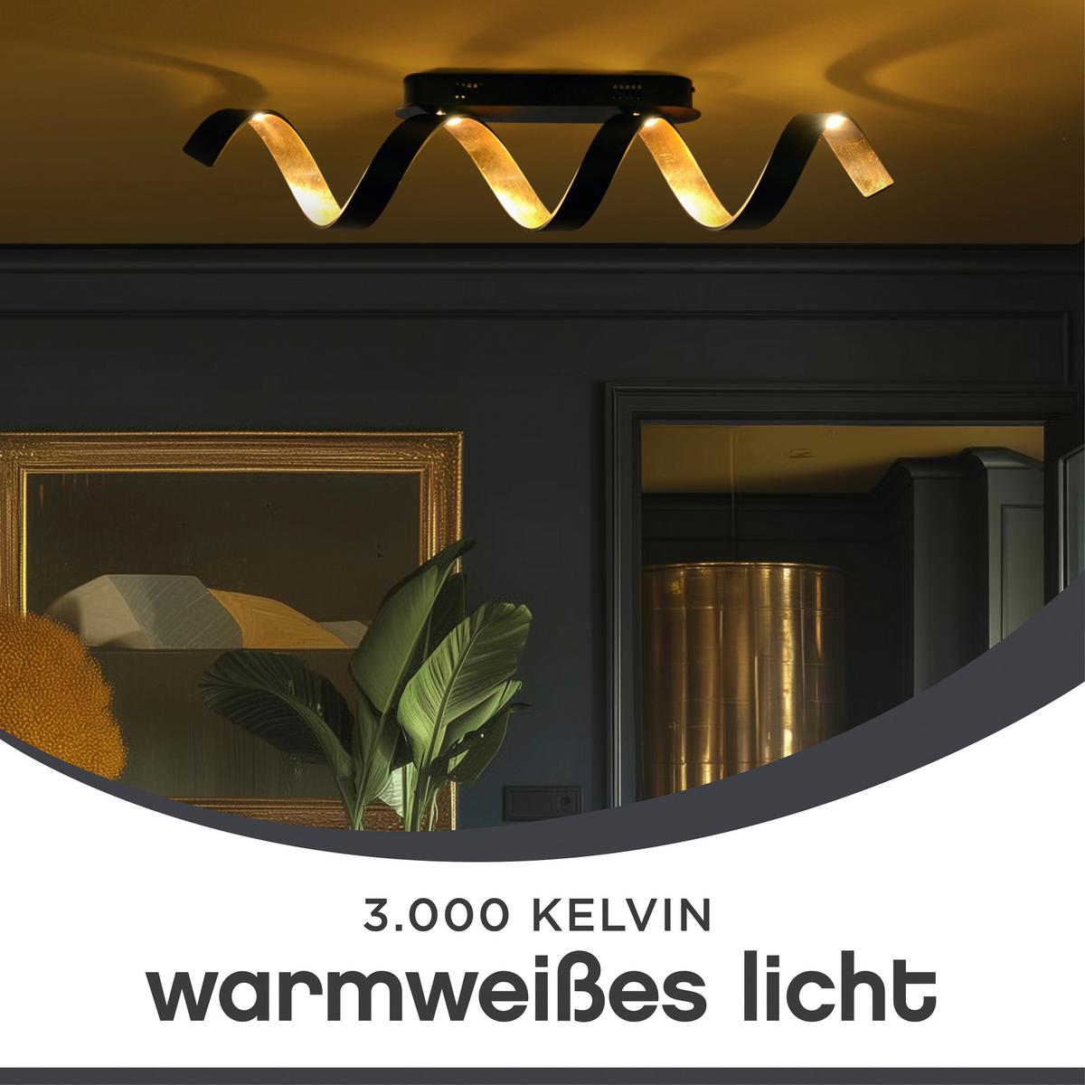 Led-deckenleuchte Helix L: 80 Cm Mit 3 Helligkeitsstufen - Goldfarben/Schwarz, Design, Metall (80/35/13,5cm)