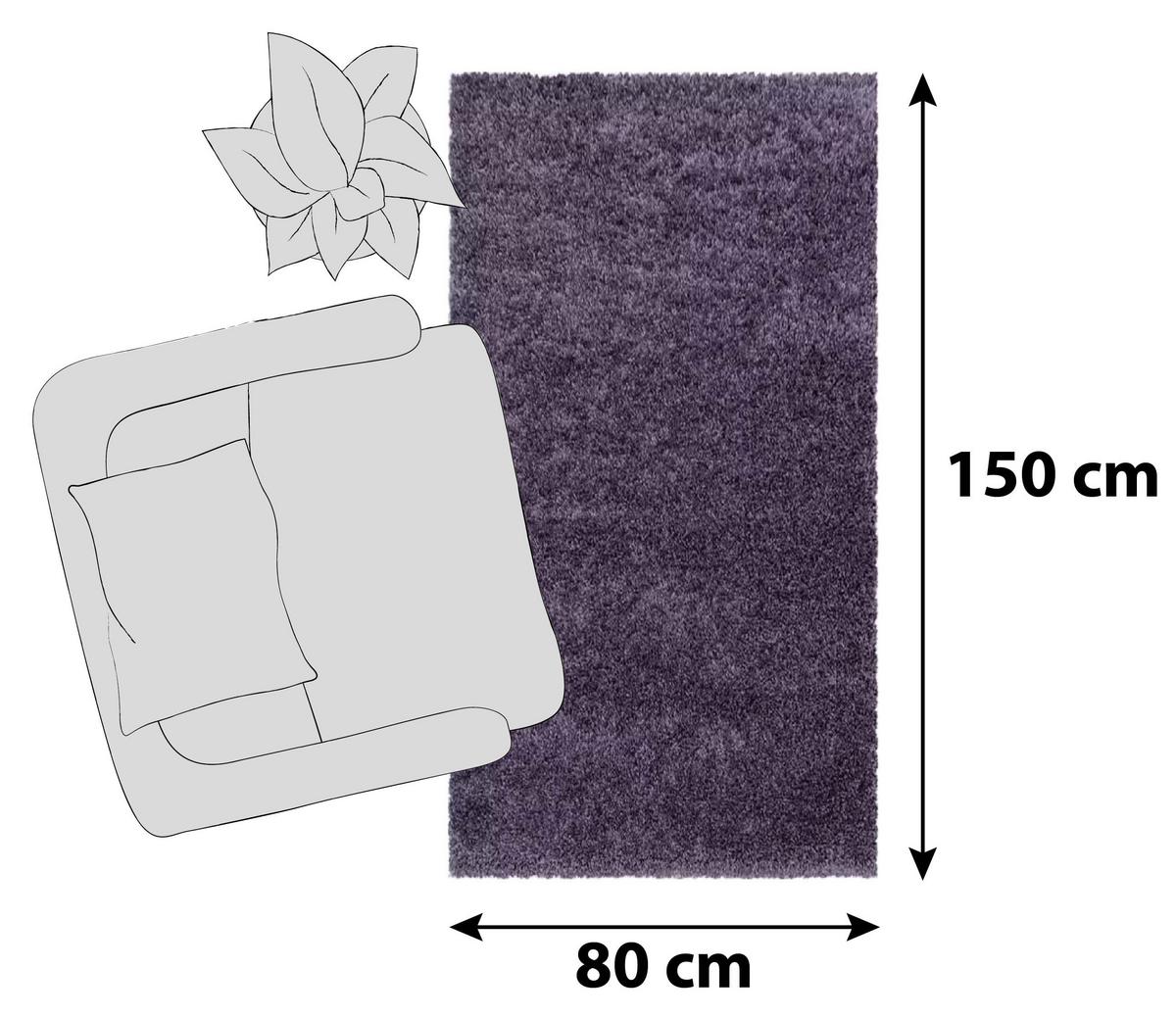 Hochflor Teppich Violett Naturfaser Sydney 80x150 cm - Violett, Basics, Textil (80/150cm)