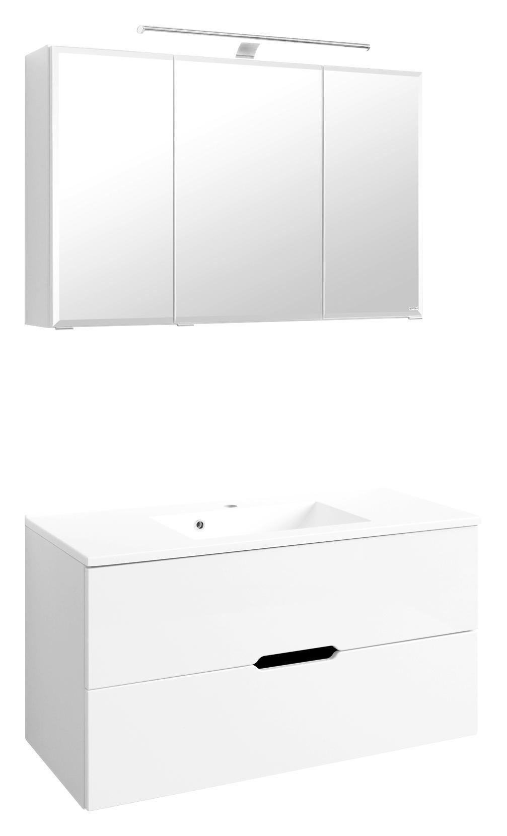 Badezimmer Belluno B:100cm Weiß Hochglanz - Weiß, Basics, Holzwerkstoff/Stein (100/48cm)