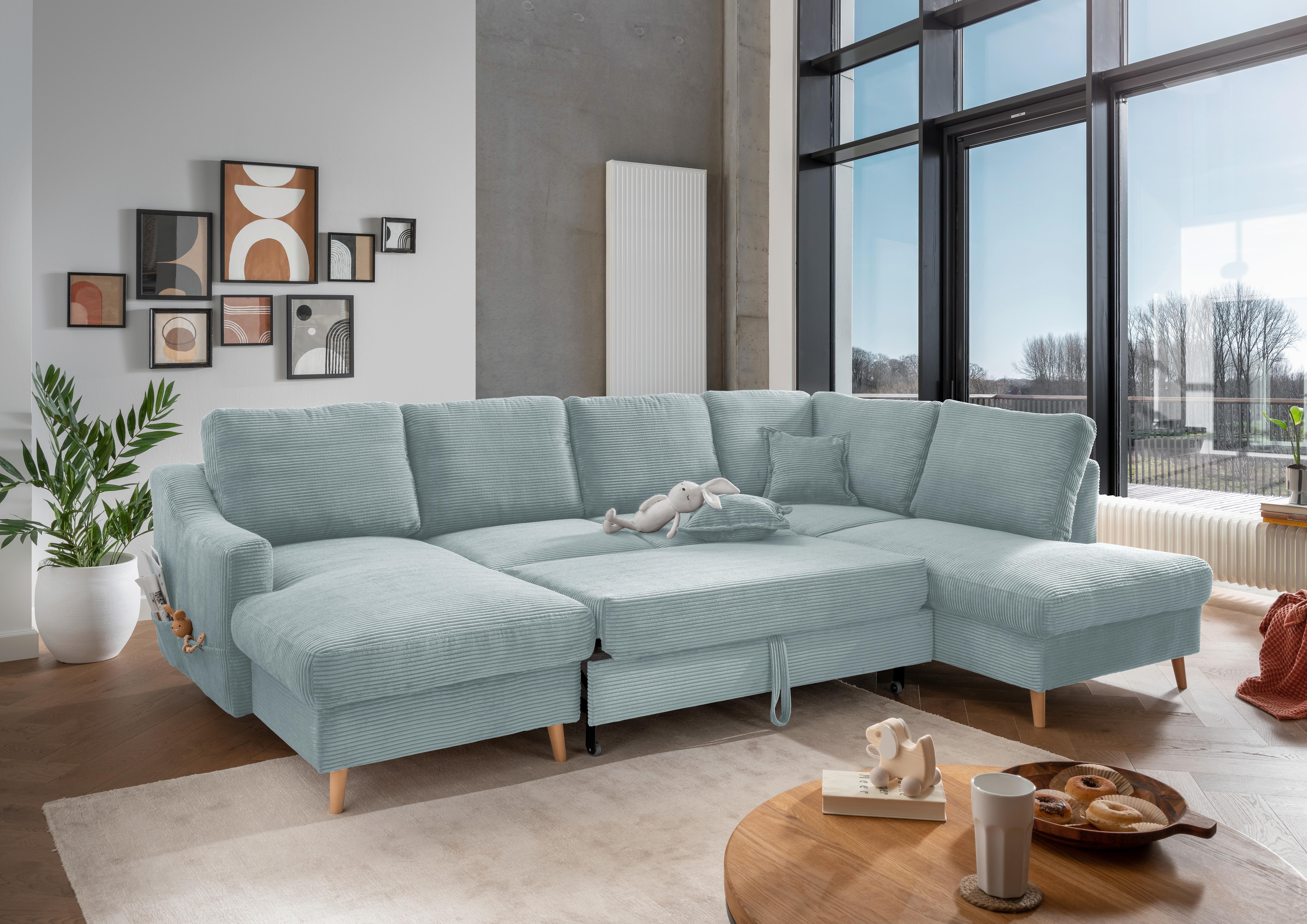 Wohnlandschaft Valentina - Naturfarben/Hellblau, KONVENTIONELL, Textil (150/301/200cm) - P & B