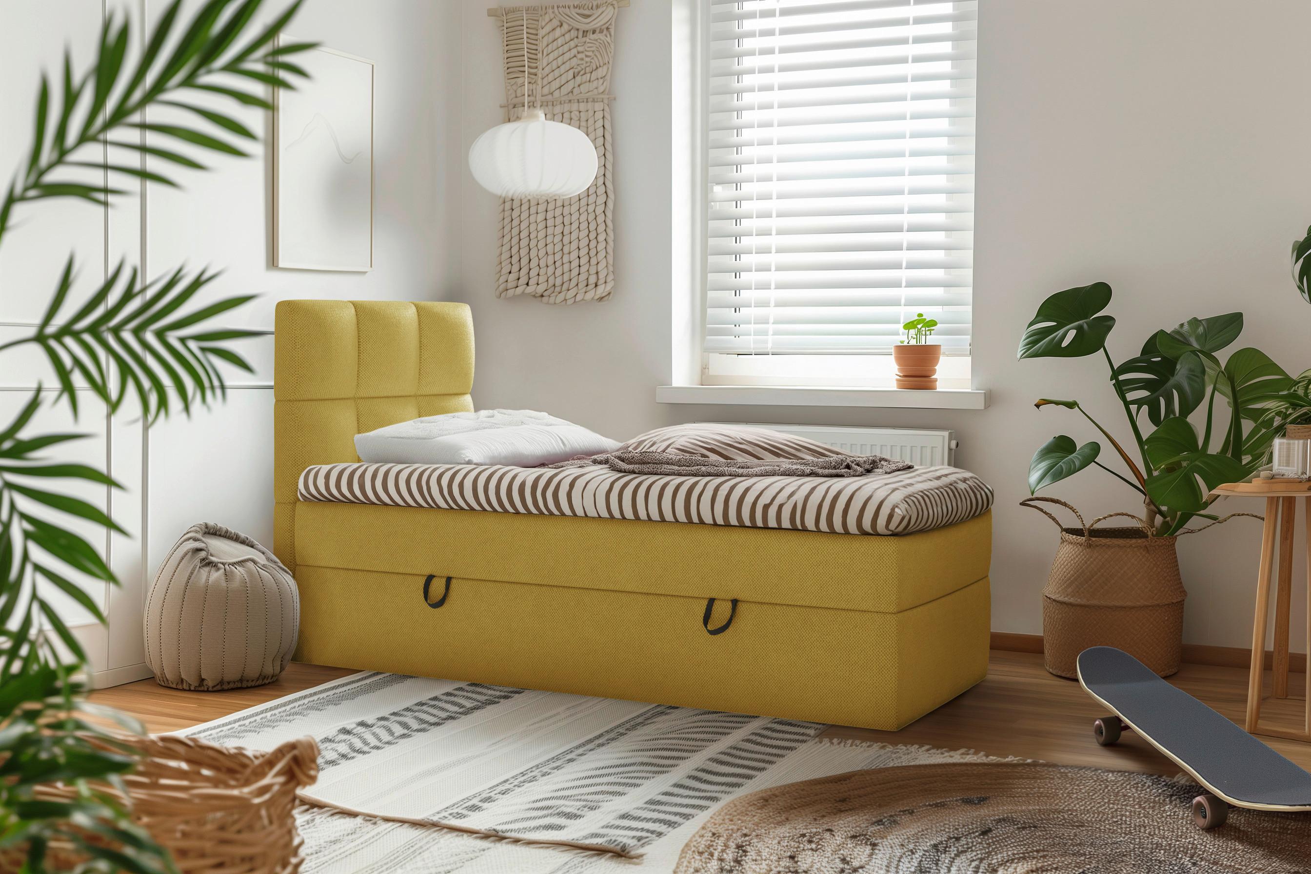 Boxbett mit Topper & Bettkasten 90x200 Polly - Senfgelb/Schwarz, MODERN, Holz/Holzwerkstoff (90/200cm) - MID.YOU