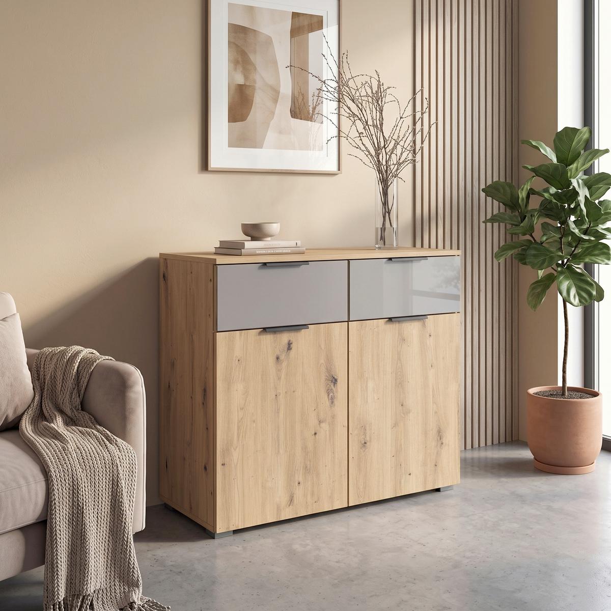 Kommode Skyla Eiche Artisan Dekor, 81 cm - Eiche Artisan, MODERN, Glas/Holzwerkstoff (80/81/42cm) - Rauch Möbel