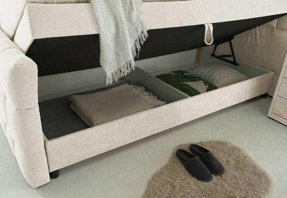 Boxspringbett Mendoza 6 - Creme/Schwarz, MODERN, Holzwerkstoff/Textil (180/200cm) - MID.YOU