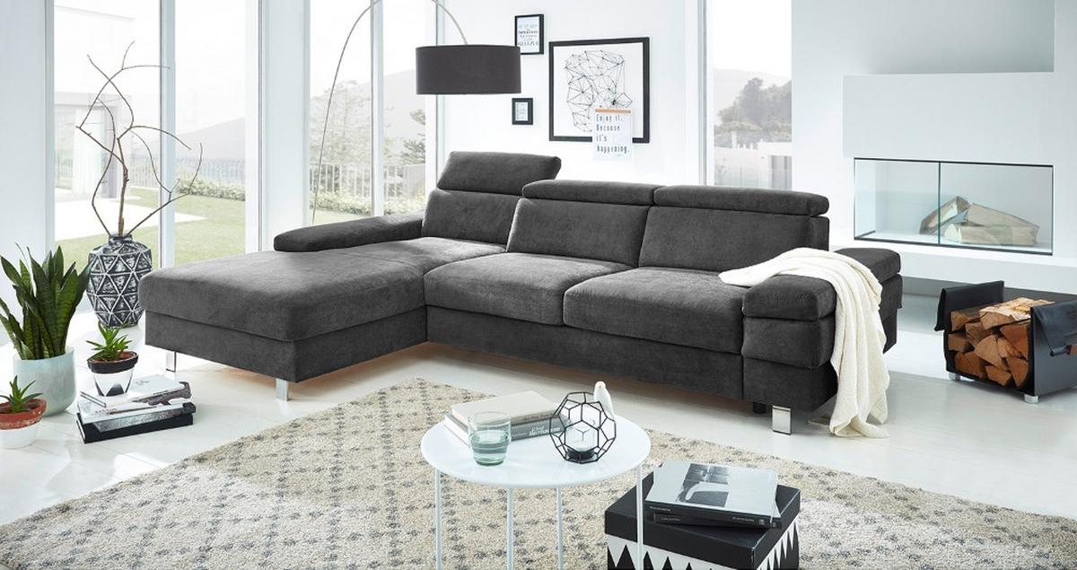 Ecksofa Elvis, Anthrazit S: 182x259 Cm - Anthrazit/Silberfarben, KONVENTIONELL, Textil (182/259cm) - Trendmanufaktur