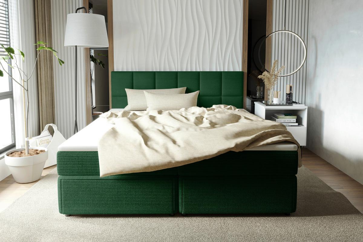 Boxbett mit Topper & Bettkasten 160x200 Garda - Dunkelgrün/Schwarz, KONVENTIONELL, Holzwerkstoff/Textil (160/200cm)