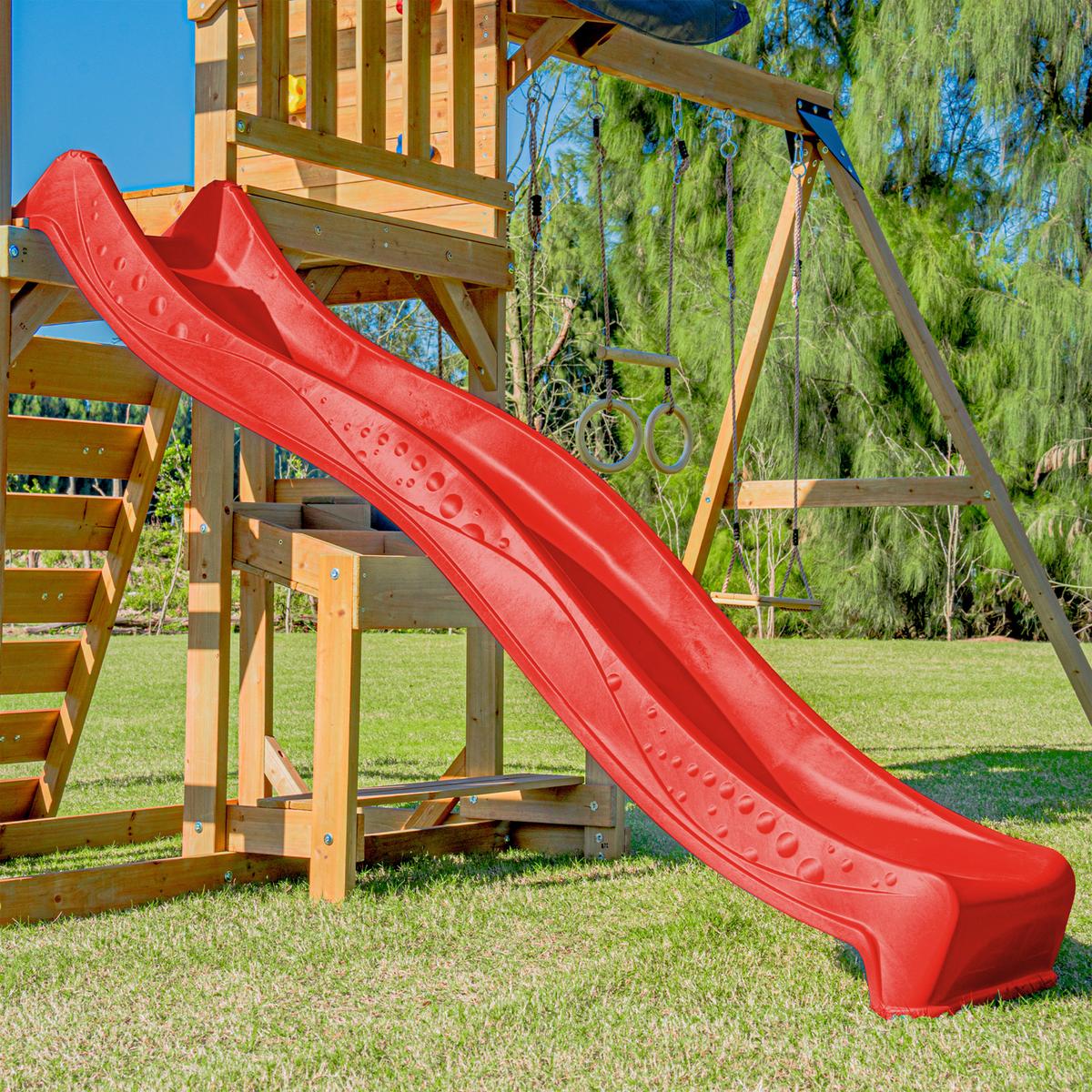 Spielturm mit Rutsche Rot - Anthrazit/Rot, Basics, Holz/Kunststoff (482/500/338cm) - Ambia Garden