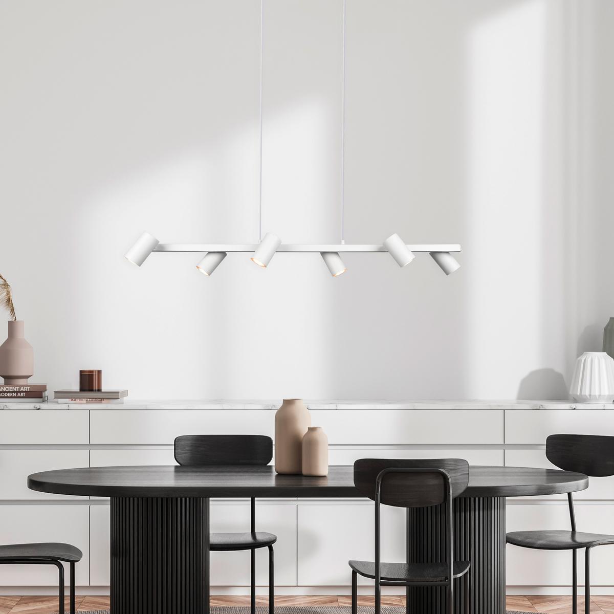 Hängeleuchte Marley H: 150 cm 6-Flammig - Weiß, MODERN, Metall (115/150/18cm) - Trio Leuchten