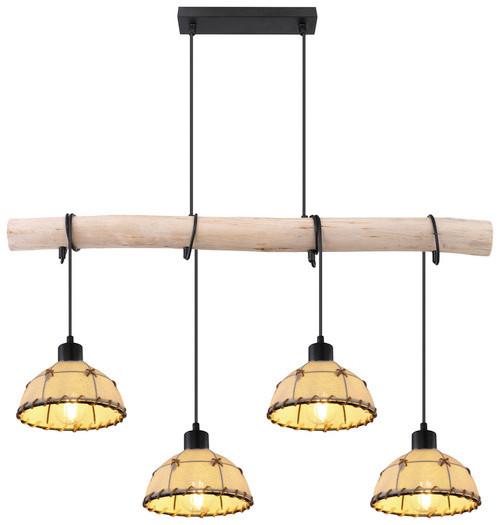 Hängeleuchte Rex H: 120 Cm 4-Flammig - Beige/Schwarz, Natur, Naturmaterialien/Textil (85/18/120cm) - Globo