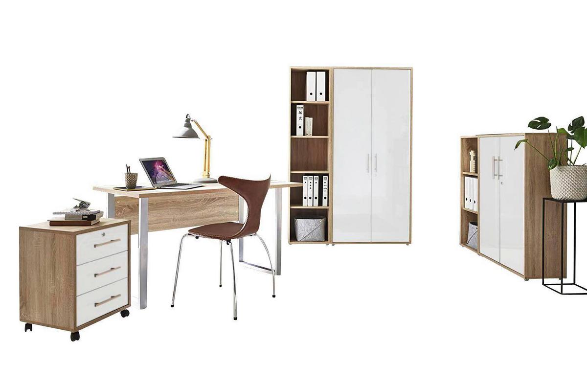 Büro Office Edition Eiche Dekor/weiß Hochglanz - Weiß Hochglanz/Sonoma Eiche, MODERN, Holzwerkstoff/Metall - MID.YOU