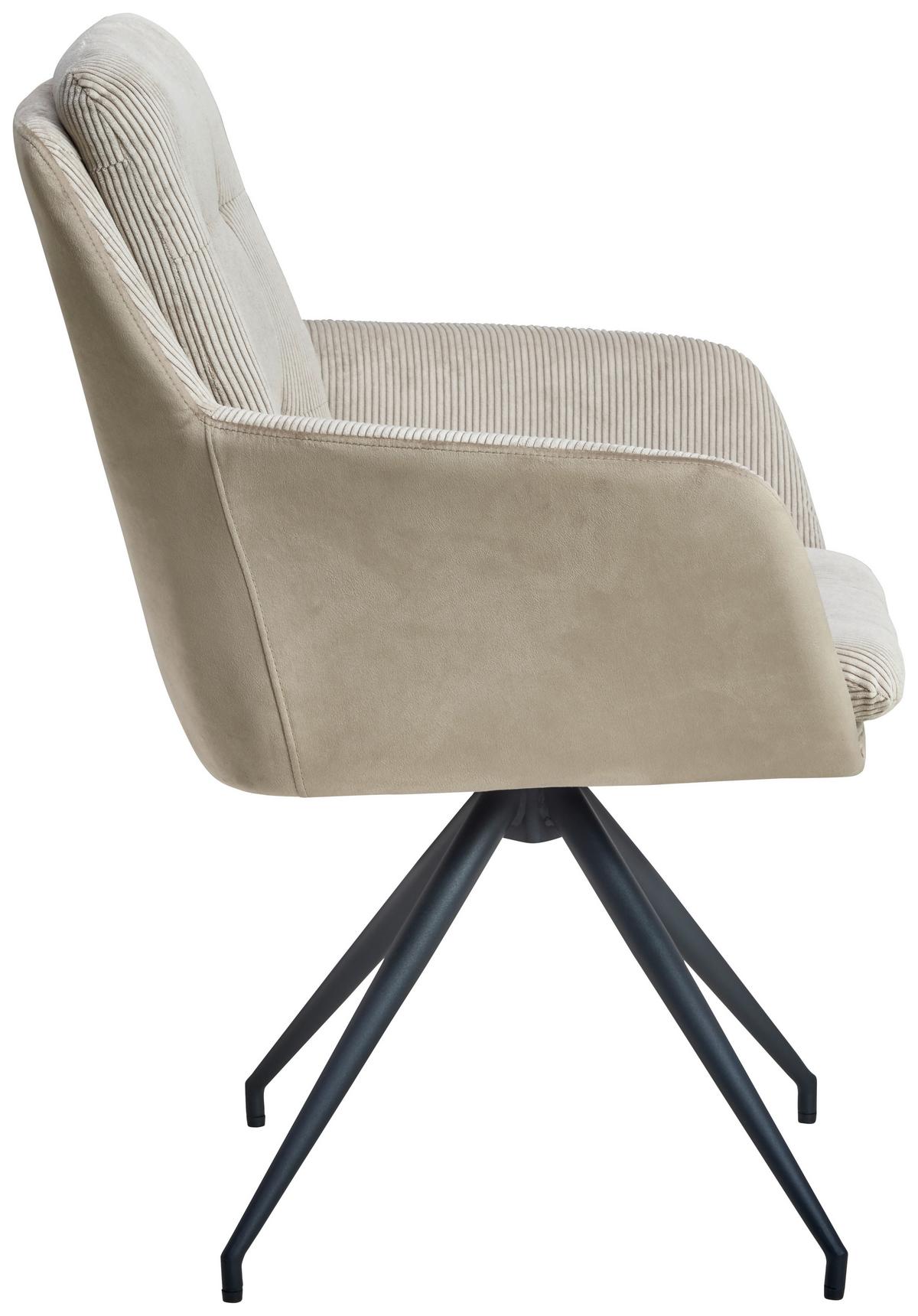 Armlehnstuhl Nizza - Beige/Schwarz, LIFESTYLE, Textil/Metall (60/94/64cm) - MID.YOU