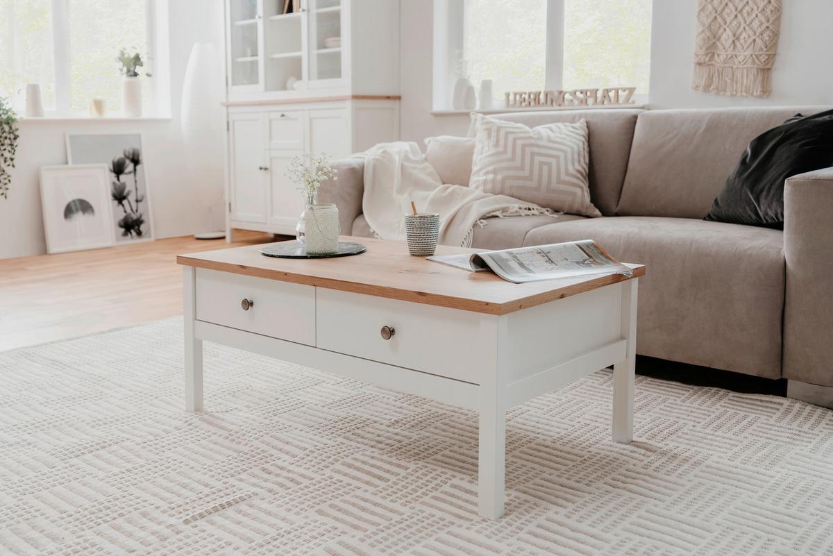 Couchtisch Mit Schubladen Bergen, Weiß - Weiß, KONVENTIONELL, Holzwerkstoff (100/60/40cm) - MID.YOU