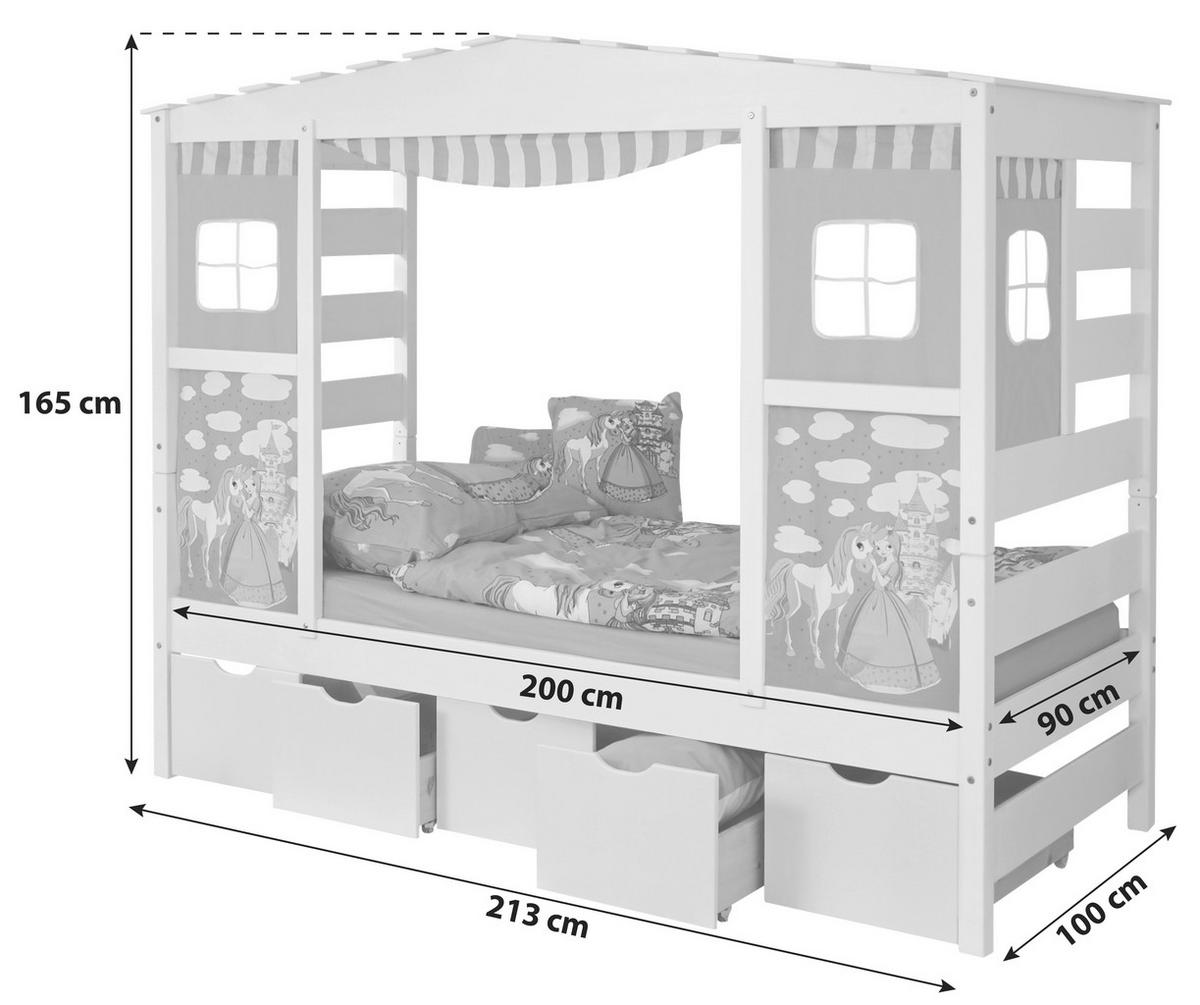 Posteľ v tvare domčeka LIO záves fialový - orgovánová, Modern, drevo (90/200cm) - MID.YOU