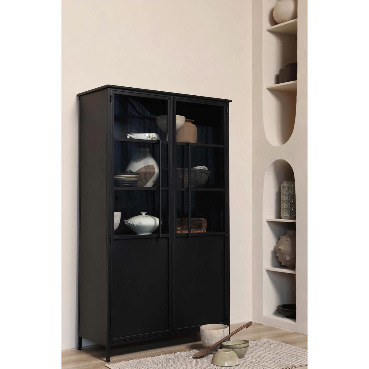 Vitrine Exhibit Schwarz B: 99 Cm - Schwarz, Design, Glas/Metall (99/170/44cm) - Livetastic