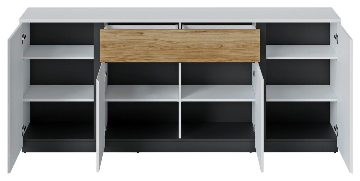 Sideboard Novena Alpinweiß B: 208,8 cm - Eichefarben/Schwarz, Trend, Holzwerkstoff (209/87/40cm)