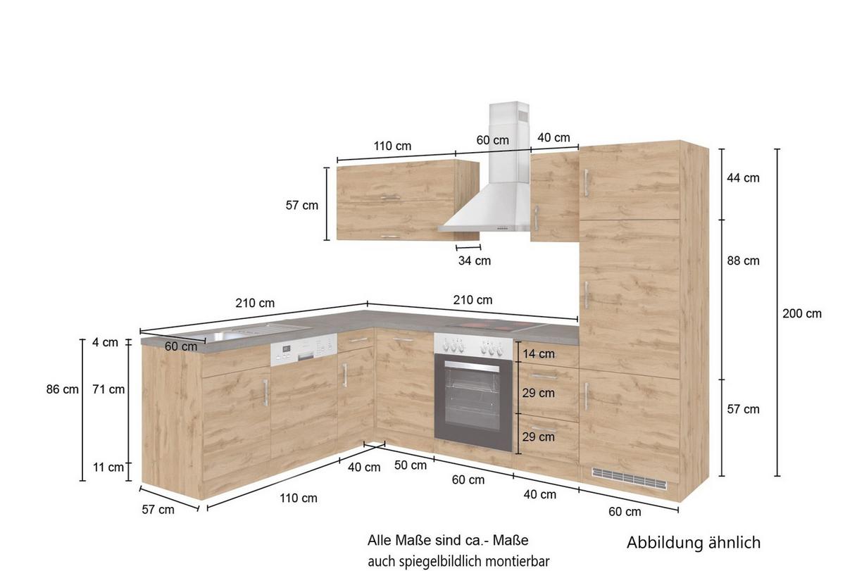 Eckküche Winkelblock B:270/150 Cm Eiche - Apfelbaumfarben/Eichefarben, MODERN, Holzwerkstoff (210/270cm) - Held