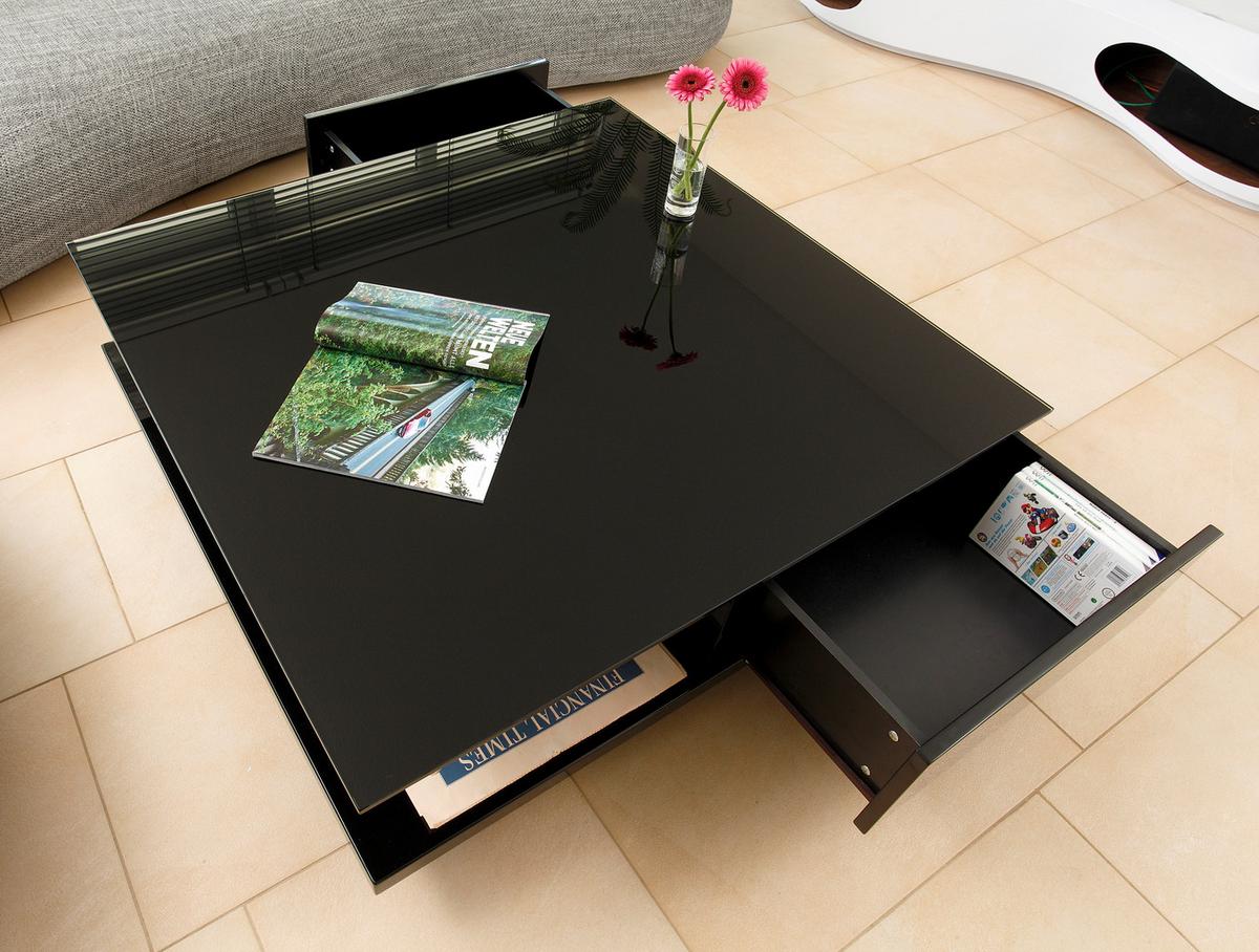 Couchtisch Schwarz Hochglanz L: 100 Cm - Schwarz Hochglanz/Schwarz, Design, Glas/Holzwerkstoff (100/100/36cm) - Livetastic