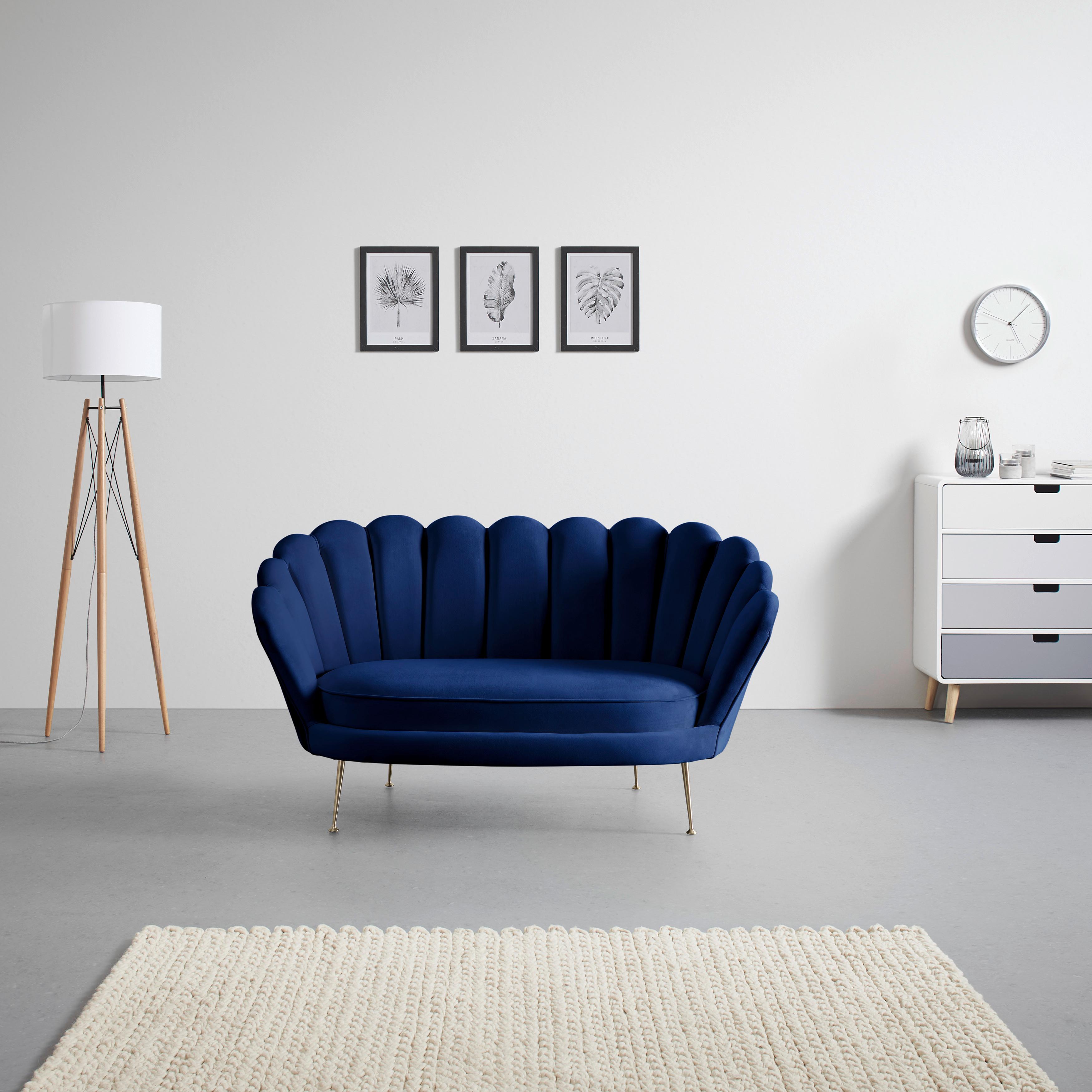 Pohovka Jellina Modrá - barvy zlata/tmavě modrá, Moderní, kov/dřevo (144/80/84cm) - Bessagi Home