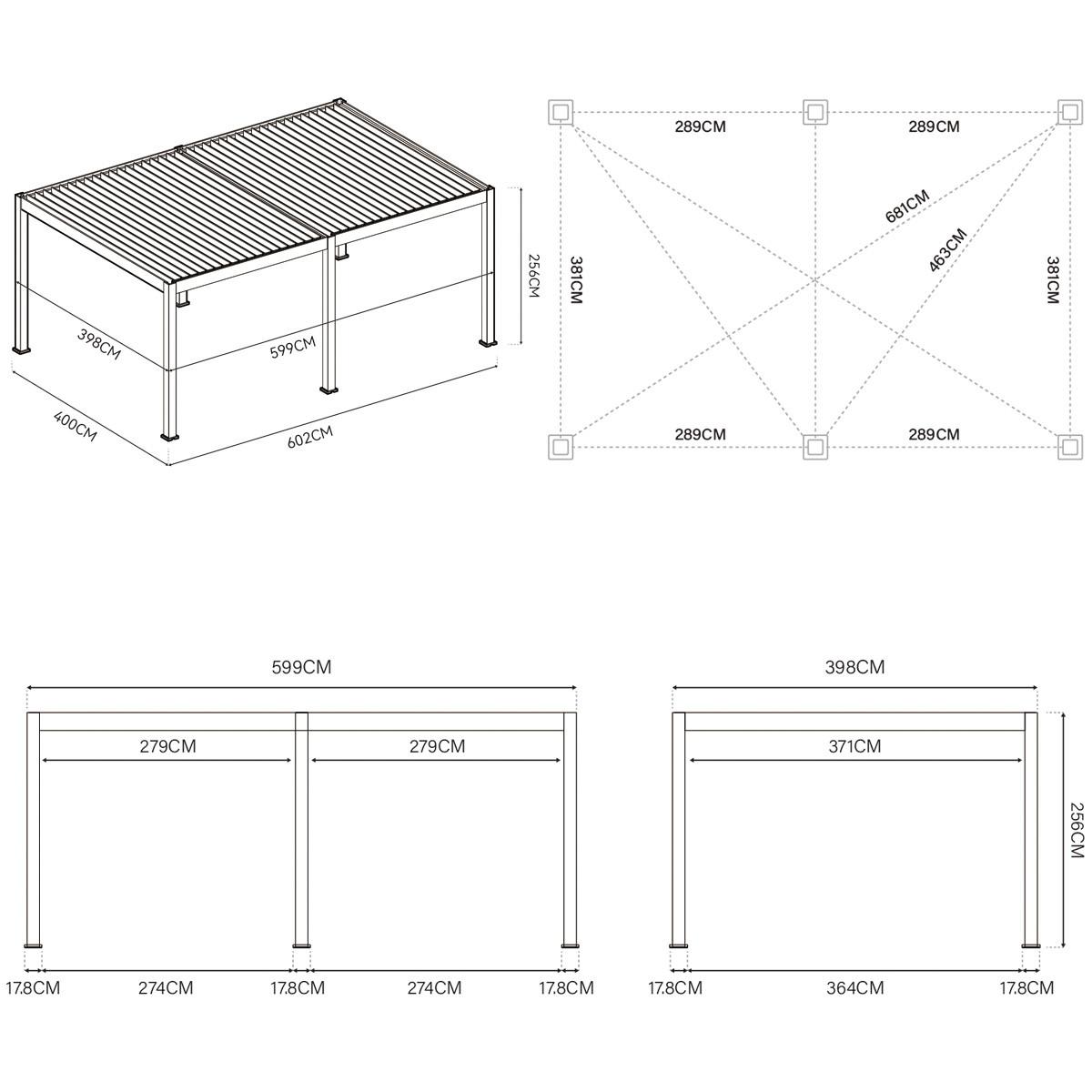 Pergola Deluxe Plus 600x255x 400cm Wetterfest, Elektrisch - Weiß, Basics, Metall (600/255/400cm) - Gardenson