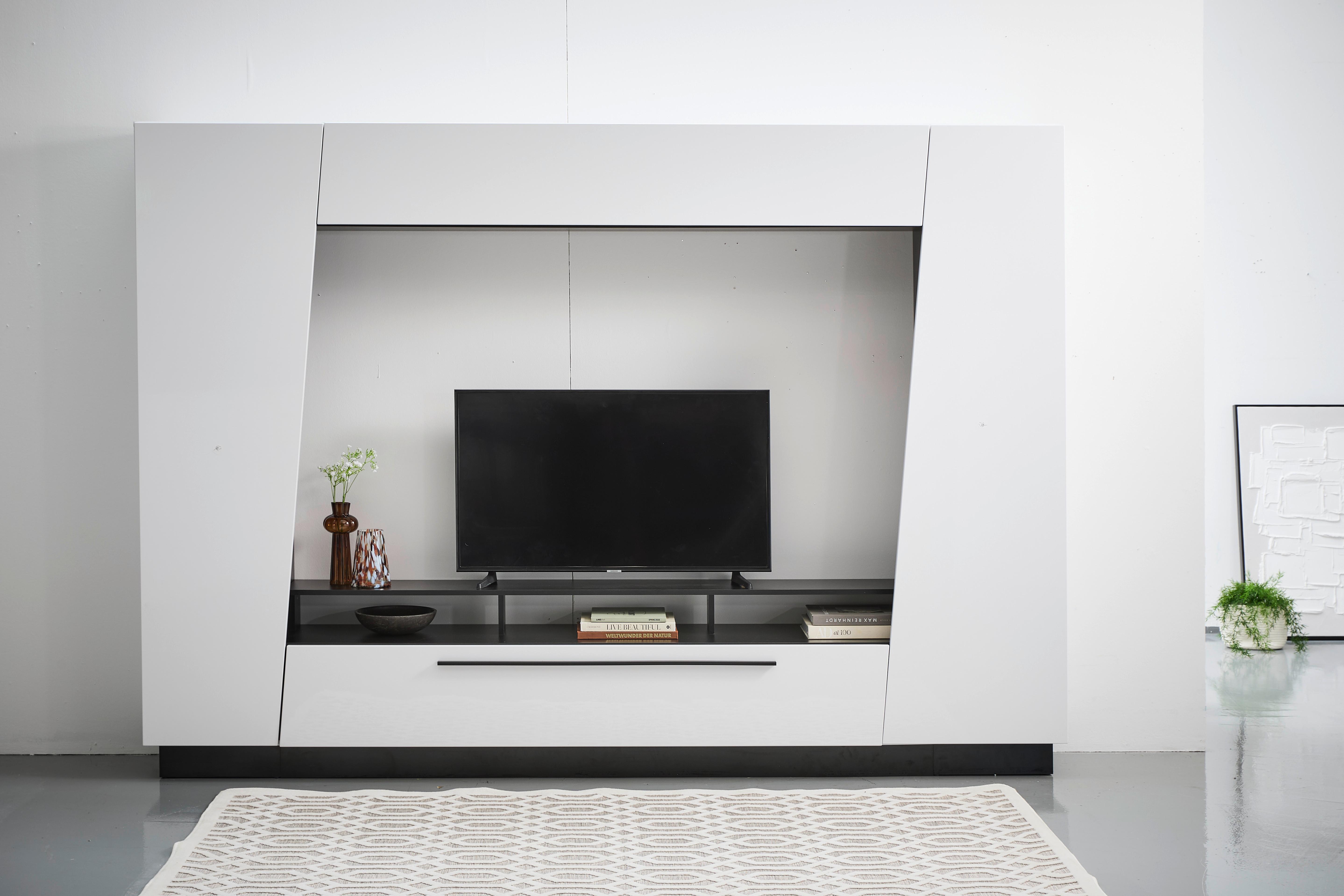 Obývací stěna MEDIA V - černá/vysoce lesklá bílá, Design, kompozitní dřevo/plast (274/195/152cm) - MID.YOU