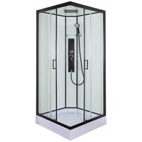 Sprchový kút s LED, Bluetooth, rádiom, čierna - priehľadné/čierna, Modern, sklo (90/90/225cm) - Sanotechnik