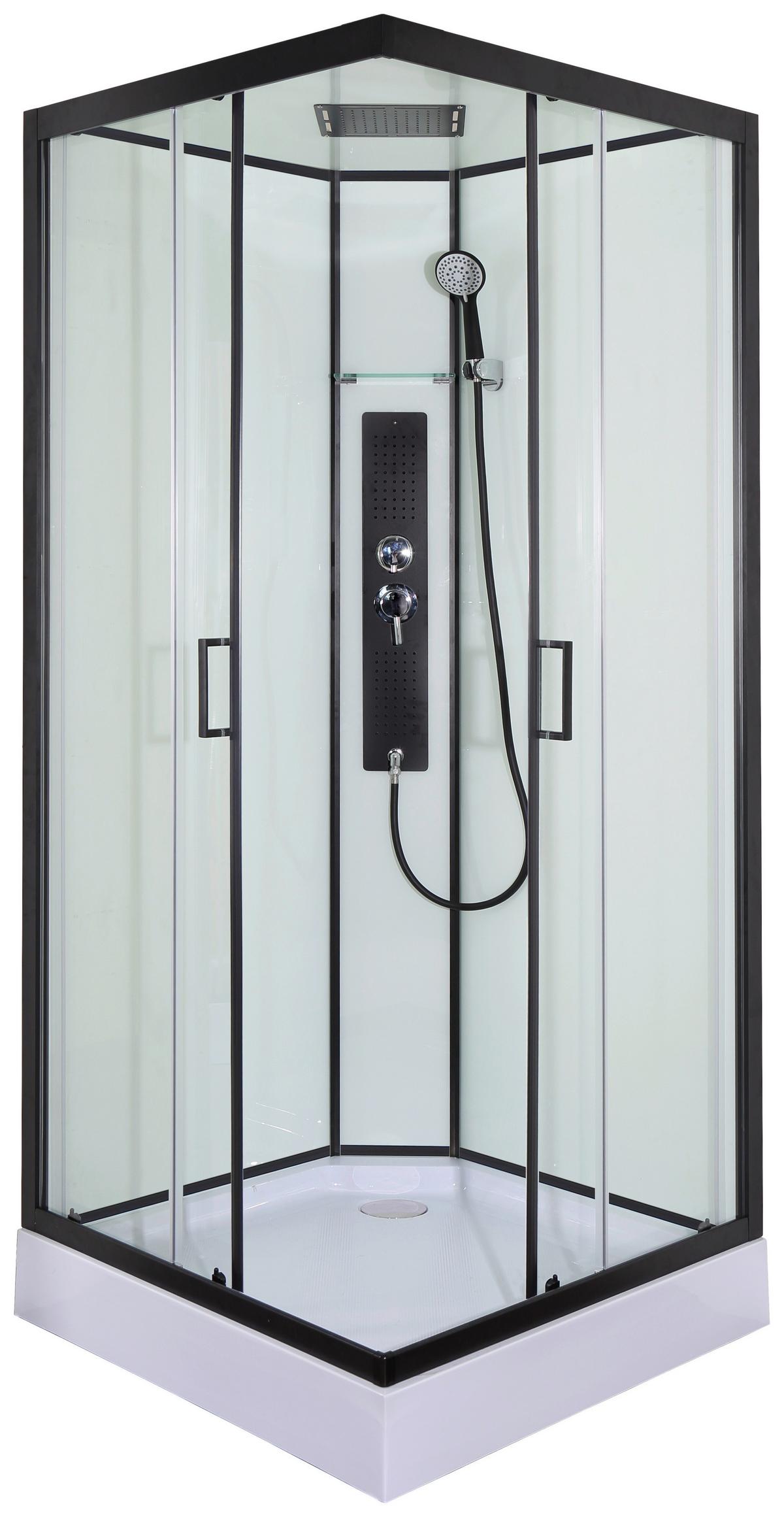 Sprchový kút s LED, Bluetooth, rádiom, čierna - priehľadné/čierna, Modern, sklo (90/90/225cm) - Sanotechnik