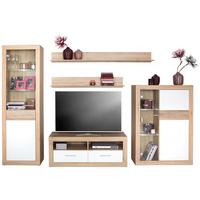 Wohnkombination 5 -Teilig. mit Led Malta 9, Eiche Dekor/Weiß - Eichefarben/Weiß, MODERN, Glas/Holzwerkstoff (288/197/42cm)