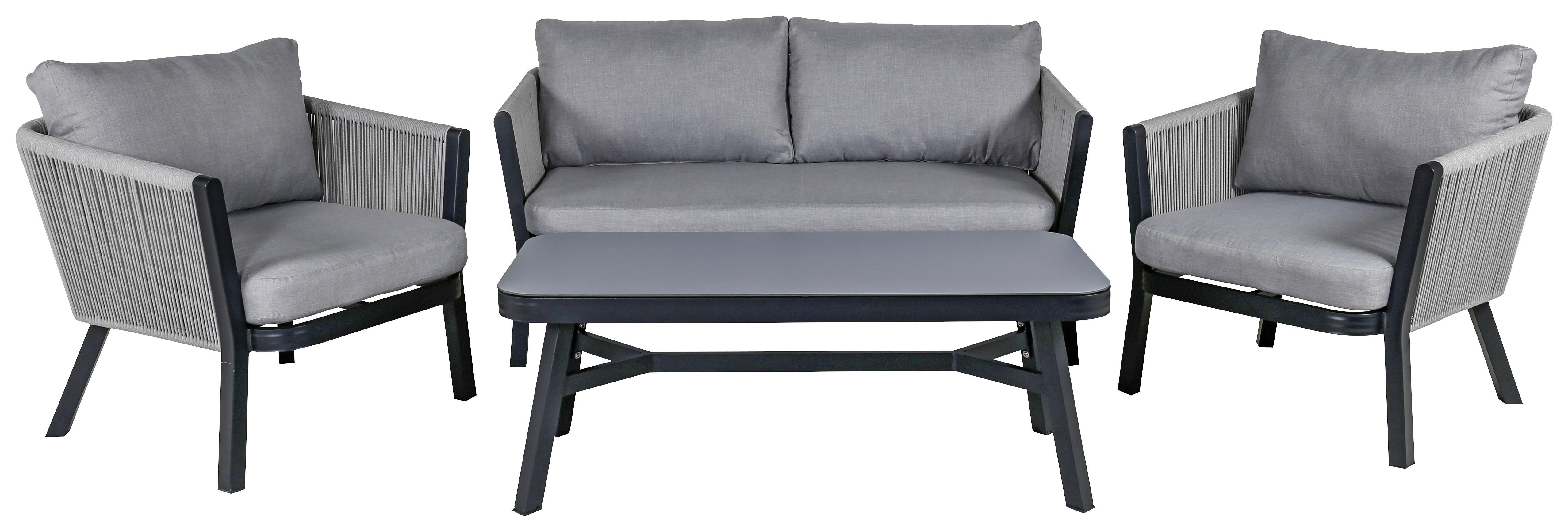 Loungegarnitur Virya - Schwarz/Grau, KONVENTIONELL, Textil/Metall - Gardenson