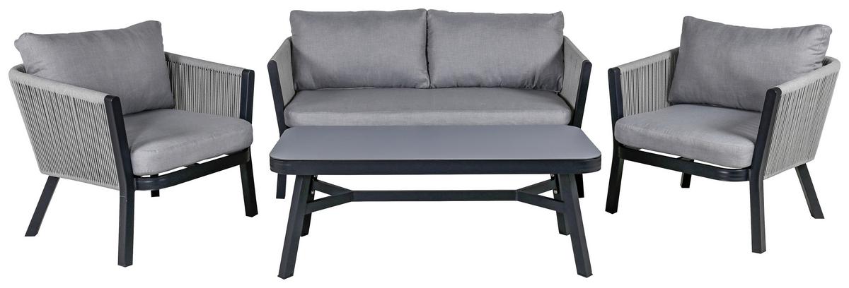 Loungegarnitur Virya - Schwarz/Grau, KONVENTIONELL, Textil/Metall - Gardenson