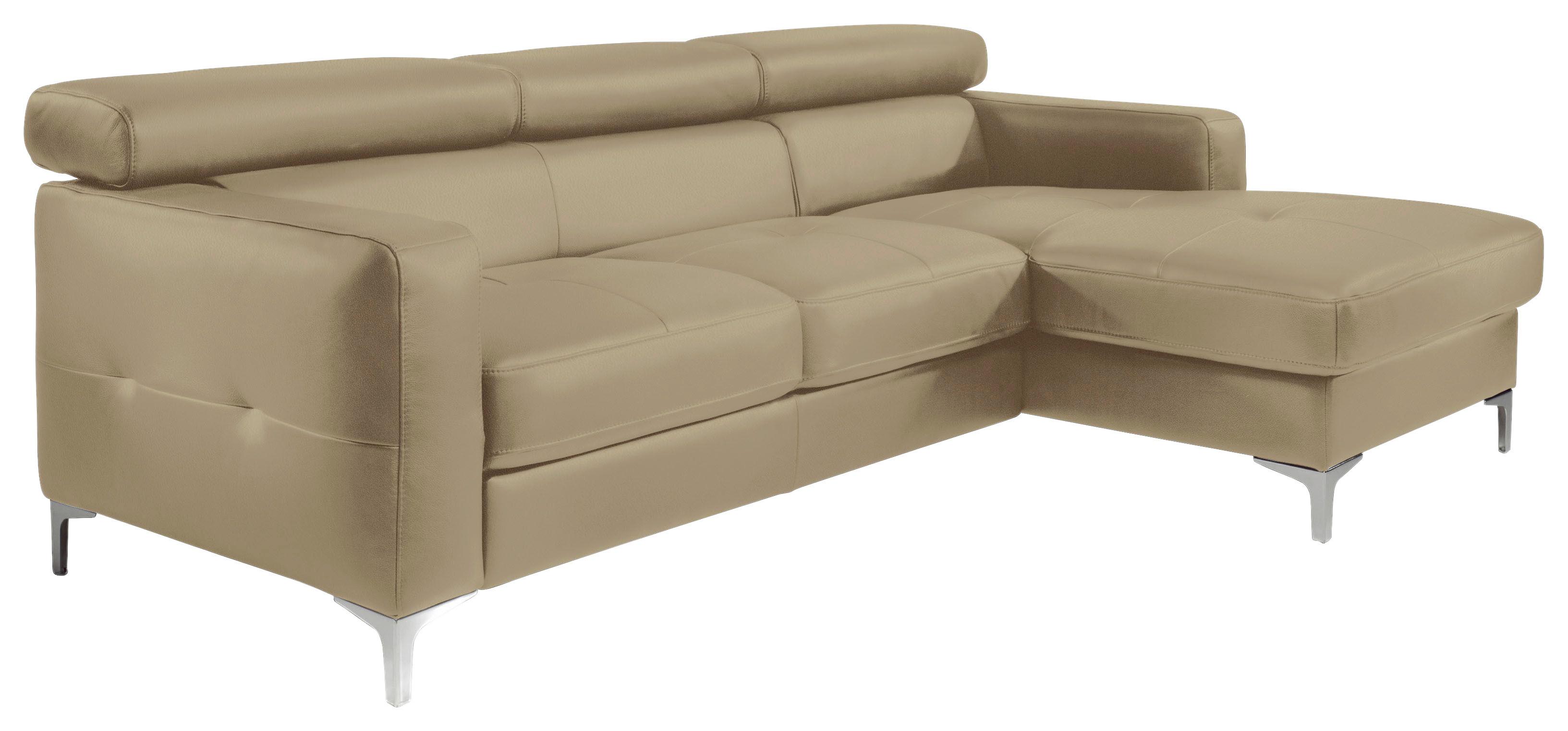 Ecksofa Mit Schlaffunktion Sammy Hellbraun Leder - Chromfarben/Hellbraun, Design, Leder (227/168cm) - Livetastic