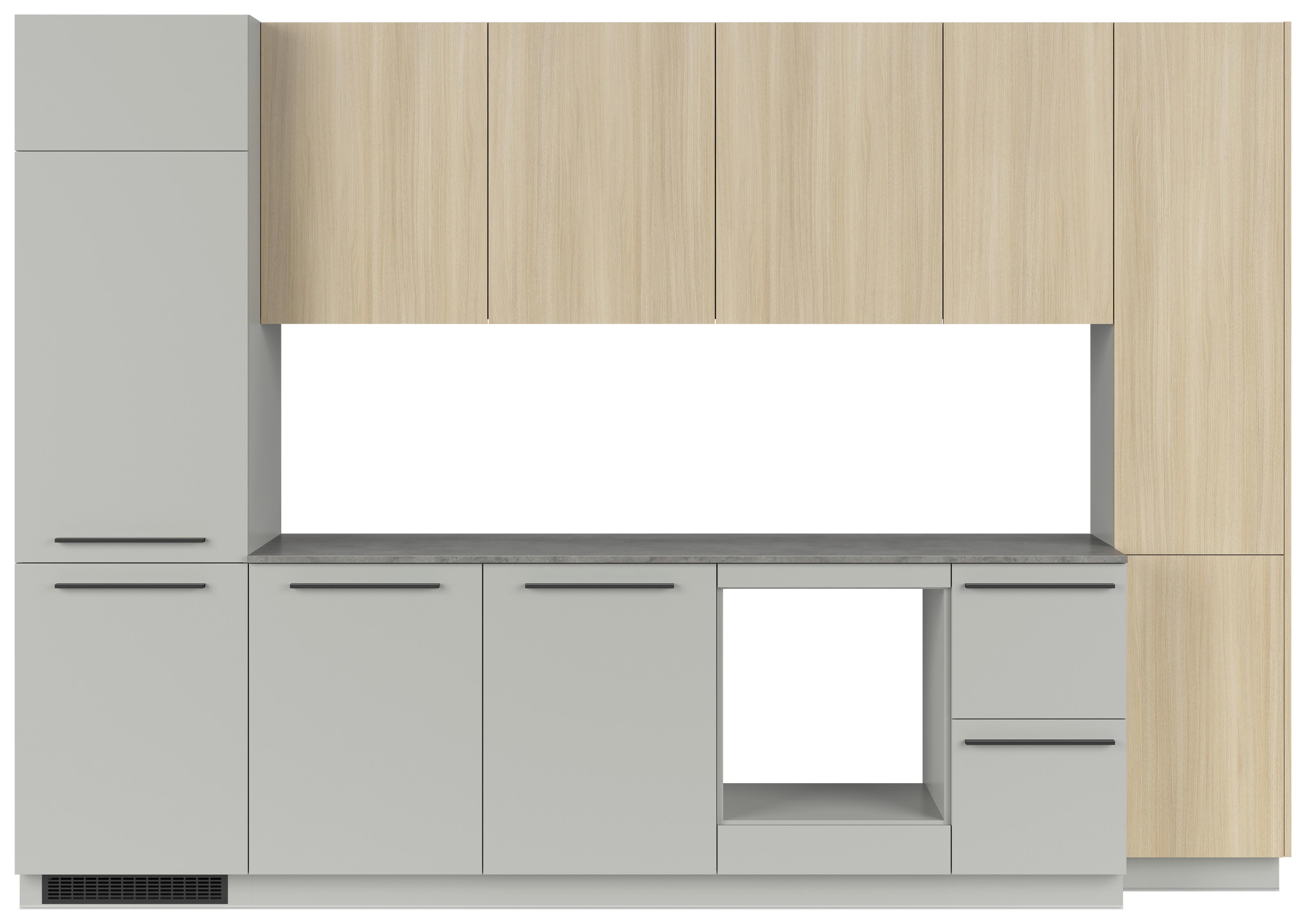 Kuchyňská linka, š.330 cm MILINO MEDIUM - šedá/barvy dubu, Basics, kompozitní dřevo/plast (330cm) - Visiona