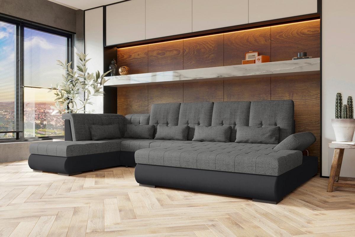 Wohnlandschaft Madera Mit Schlaffunktion Anthrazit - Anthrazit/Schwarz, KONVENTIONELL, Kunststoff/Textil (212/358/190cm)