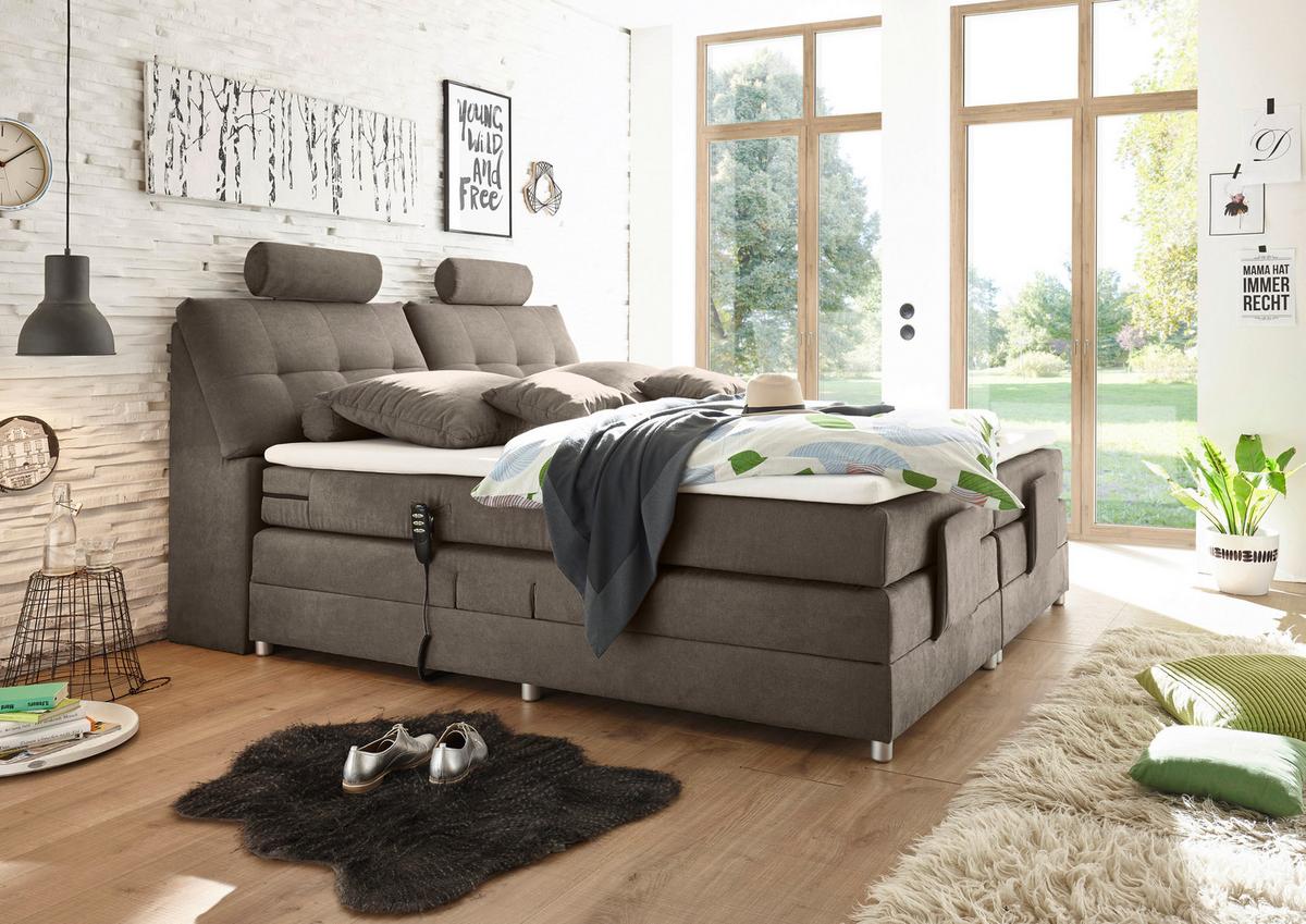 Boxspringbett mit Topper Elektrisch 180x200 cm Palermo - Silberfarben/Braun, MODERN, Holzwerkstoff/Textil (180/200cm) - MID.YOU