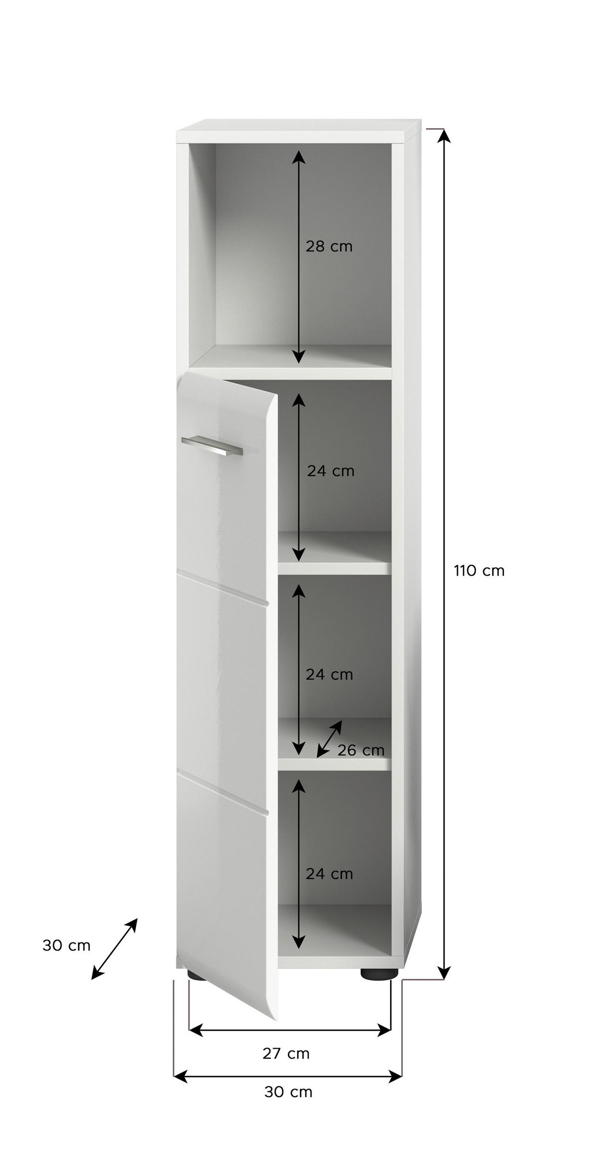 Unterschrank Ice Weiß Hg B: 30 cm - Weiß Hochglanz/Schwarz, MODERN, Holzwerkstoff (30/110/30cm) - MID.YOU