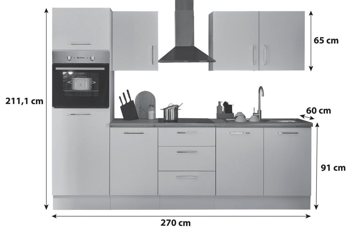 Küchenblock Turin Schwarz/Eiche Dekor B: 270 cm - Schwarz/Eiche Artisan, Basics, Holzwerkstoff (270cm) - P & B