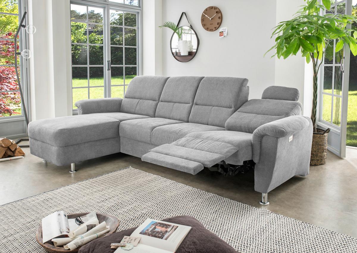 Ecksofa Parole Grau S: 165/292 cm - Chromfarben/Grau, KONVENTIONELL, Textil (165/292cm) - Livetastic