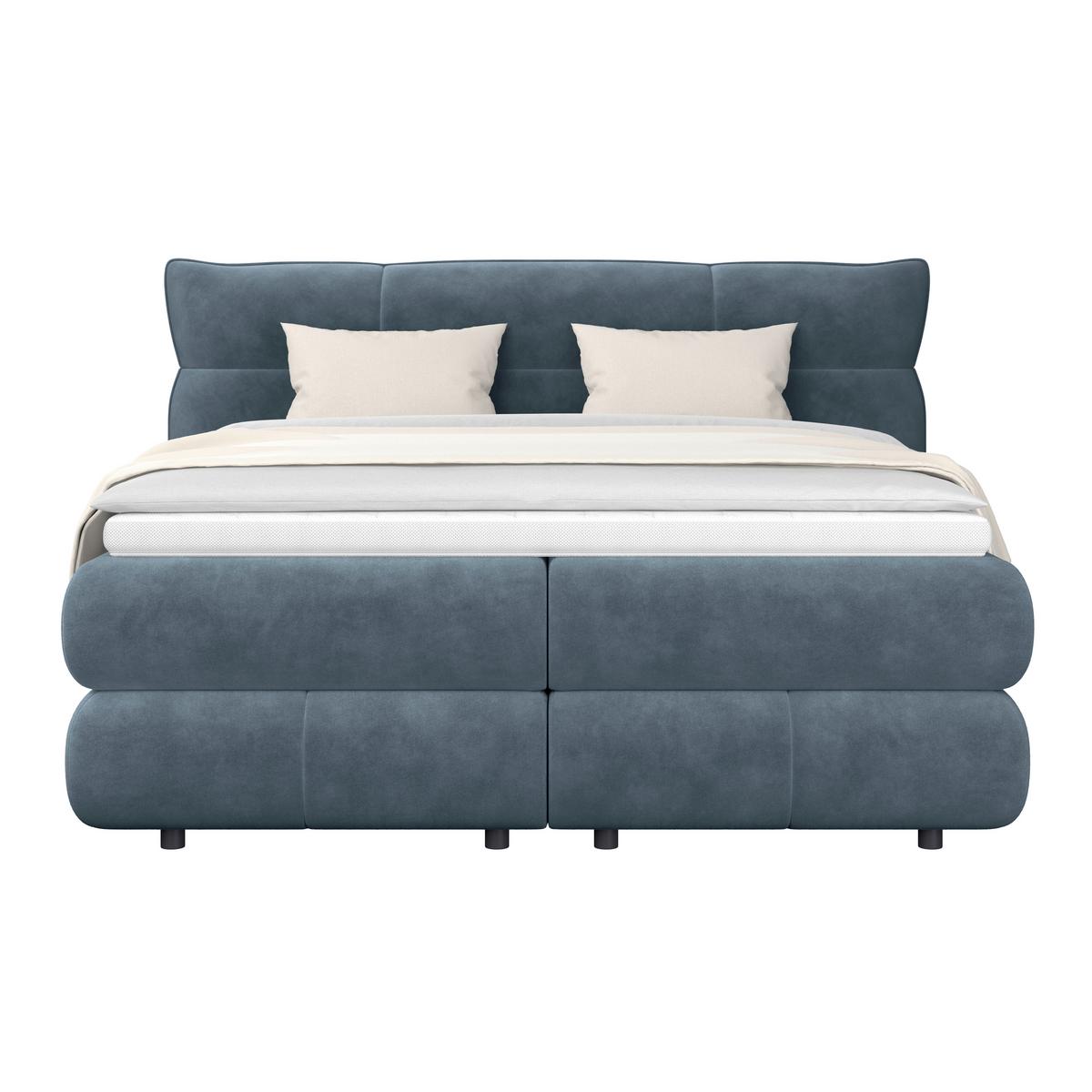 Boxspringbett Carmelo Blaugrün 180x200 cm - Schwarz/Grün, Trend, Textil (180/200cm)