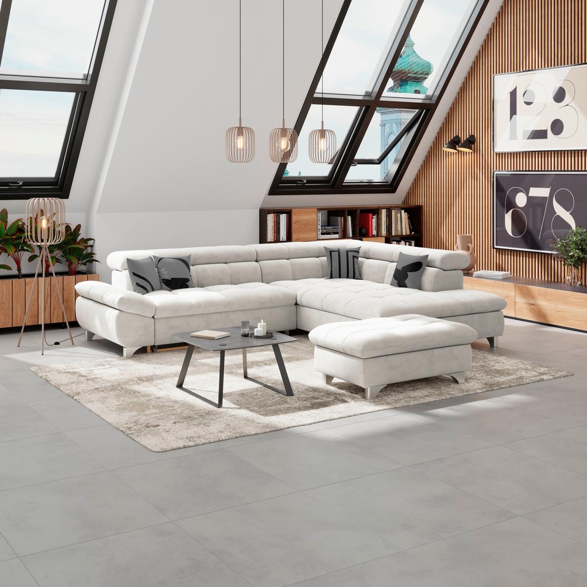 Hocker Gemini Cremefarben, B: 108cm - Chromfarben/Creme, KONVENTIONELL, Textil (108/46/108cm)