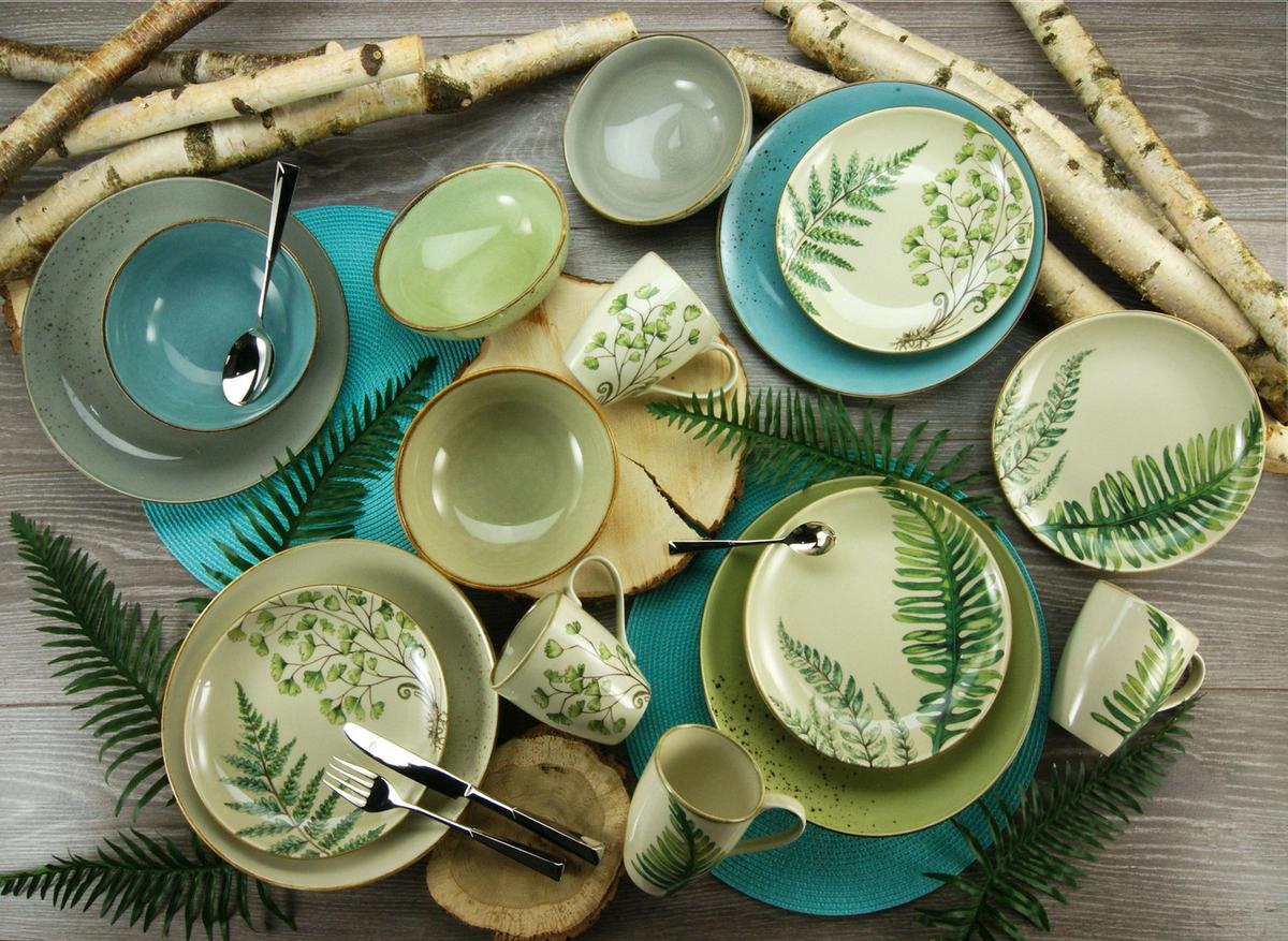 Kombiservice Keramik 4 Personen Geschirr Set - Sandfarben/Petrol, KONVENTIONELL, Keramik - Creatable