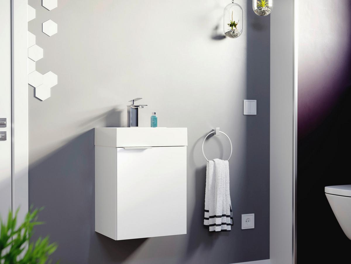 Gästebad Cubi Weiß Hochglanz B: 40 cm - Weiß Hochglanz/Weiß, MODERN, Holzwerkstoff/Stein (40cm) - MID.YOU