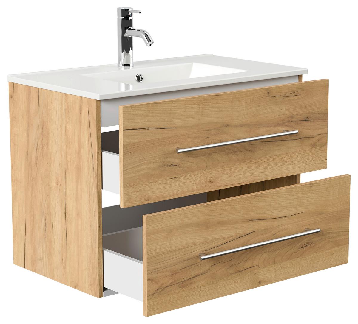 WASCHTISCHKOMBI Homeline, Eichefarben B: 81 cm - Eichefarben/Weiß, Basics, Keramik/Holzwerkstoff (81cm) - MID.YOU