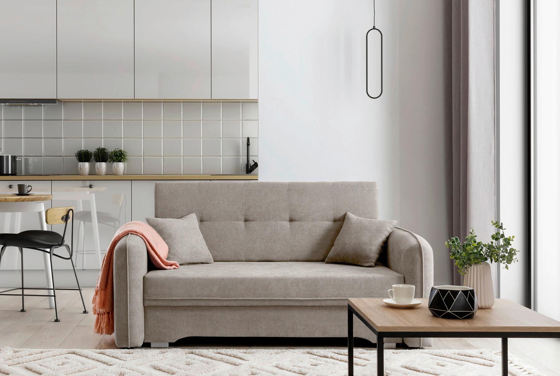 Schlafsofa Laine Hellbraun, B: 155 cm - Hellbraun/Silberfarben, Design, Textil (155/105/75cm) - MID.YOU