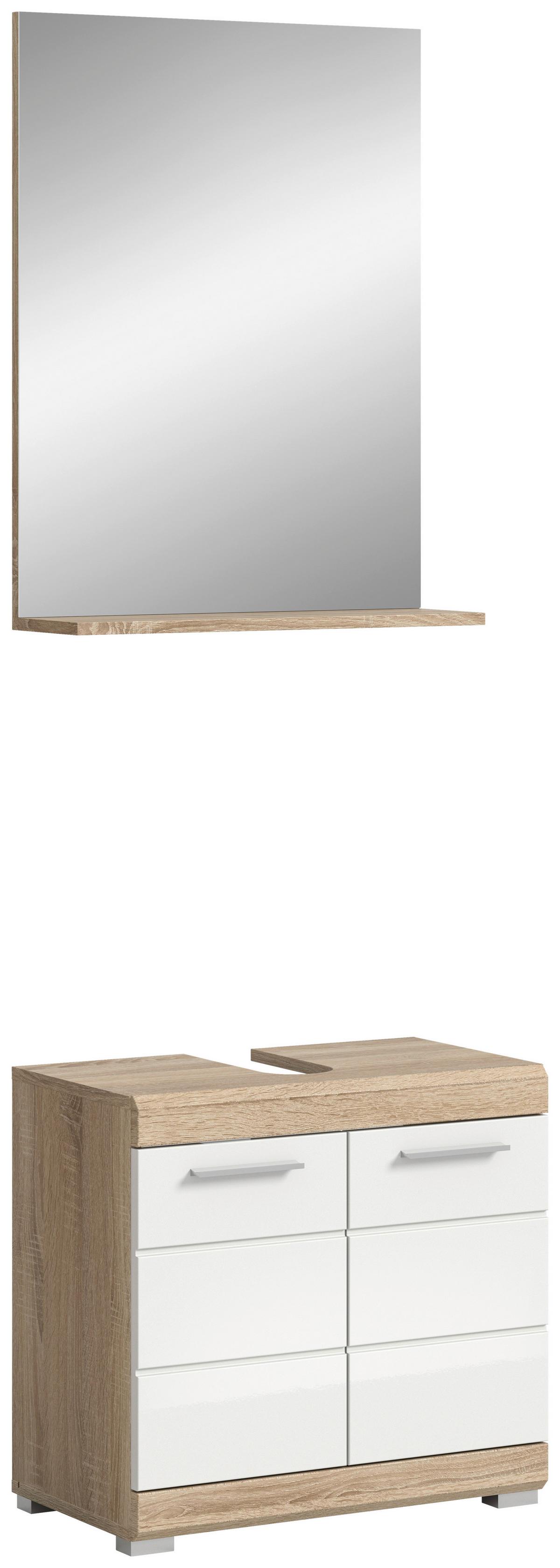 Badezimmer Lambada Eiche Dekor/weiß B: 60 Cm - Weiß Hochglanz/Silberfarben, MODERN, Glas/Holzwerkstoff (60cm) - MID.YOU